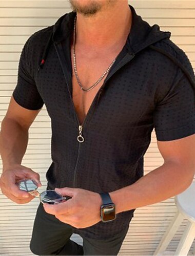  Homme Chemise Chemise d'été Tenue de plage Chemise Décontractée Noir Blanche Rouge Orange Vert Manche Courte Uni Couleur Unie À capuche non imprimable Travail Bureau / Carrière Vêtement Tenue