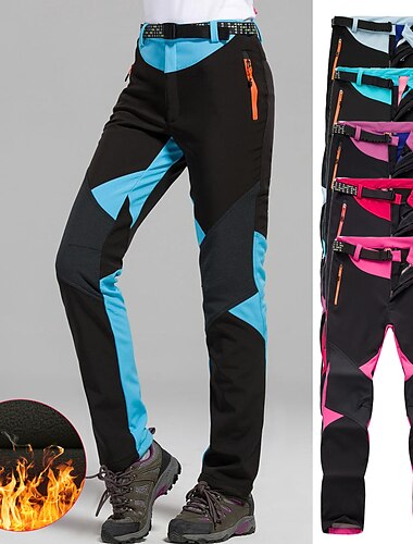  kvinners turbukse bukser fleeceforede bukser softshell bukser vinter utendørs vanntett vindtett termisk varm elastisk midje motebunner blå rød ski camping ski / snowboard