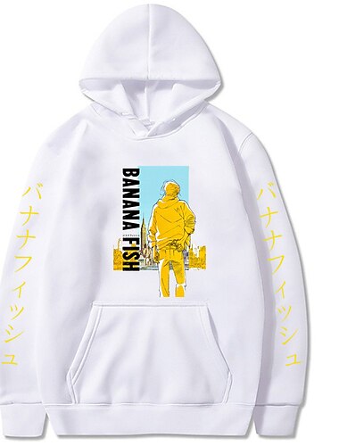  Unisex Bananenfisch Hoodie Harajuku Sweatshirt Cosplay Kostüm Langarm Pullover Mantel für Mädchen Frauen für Anime Fans rot