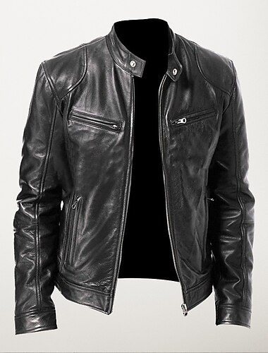  Herren Lederjacke Kunstlederjacke Motorrad Jacke Motorradjacke warm halten Regendicht Jacke Oberbekleidung Schwarz Braun