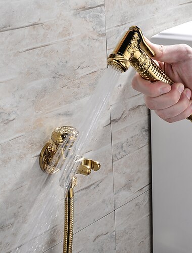  Robinet de bidet pulvérisateur de bidet portatif, ensemble de pulvérisation de toilette Shattaf d'eau de couche de luxe doré antique, pulvérisateur de nettoyage de couche en tissu pour bébé de salle de bain moyen-orient