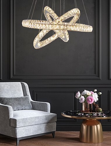  3 ringen 70 cm kristal dimbare led kroonluchter hanglamp metaal cirkel gegalvaniseerd modern eigentijds traditioneel klassiek 110-120v 220-240v