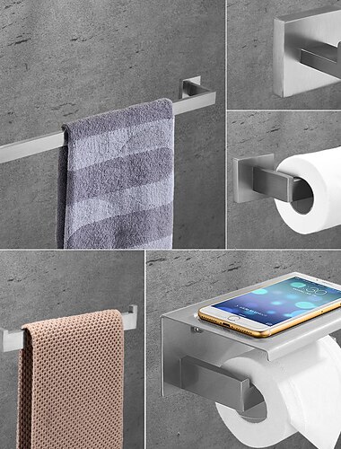  Multifunktions-Badezimmerzubehör-Set mit Handtuchhalter, Toilettenpapierhalter und Kleiderhaken, Edelstahl-Badezimmerregal, Wandmontage, 1 oder 3 oder 4 Stück