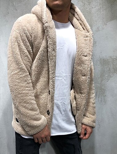  mens hooded jacket 2021 fuzzy sherpa fleece warm casual solid fashion simple open front cardigan winter coat plus size winter loose big and tall outwear