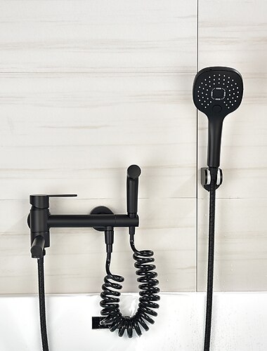  Robinet de baignoire mural noir, robinet de salle de bain à 3 becs pour baignoire romaine, mélangeur en laiton avec 2 pulvérisateurs, pulvérisateur de bidet