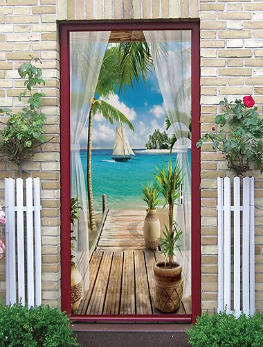  zelfklevende waterdichte zeezicht deur stickers voor woonkamer diy woondecoratie muurtattoo wanddecoratie voor slaapkamer woonkamer 77x200cm