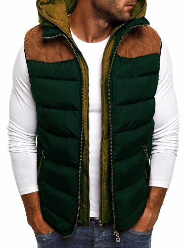  בגדי ריקוד גברים אפוד פאפר Gilet רחוב ספורט חוץ קפוצ'ון חורף סתיו מרופד עמיד קולור בלוק רוכסן שחור יין ירוק צבא כחול נייבי אֵפוֹד
