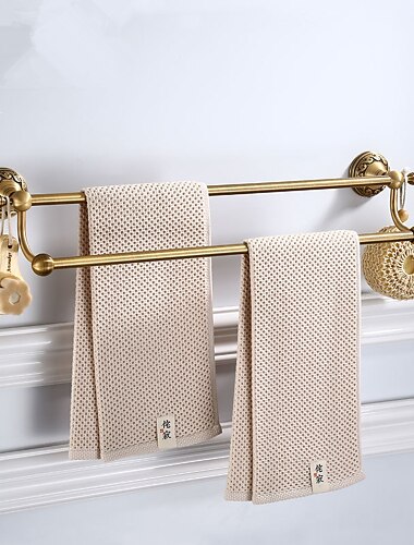  Porte-serviettes de salle de bain multifonction avec crochets étagère de salle de bain murale en aluminium antique 2 couches