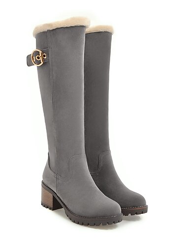  Damen Stiefel Schneestiefel Wildlederschuhe Block Fersenstiefel Täglich Büro & Karriere Einfarbig Innenfutter aus Fleece Kniehohe Stiefel Schnalle Blockabsatz Runde Zehe Brautkleider schlicht Adrett