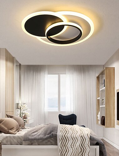  48/58cm LED　シーリングライト サークル モダン　ノルディックシンプルベーシック 幾何学形状　ブラック　ホワイト　リビングルーム　ベッドルーム　フラッシュマウントライト　メタル　塗装仕上げ　220-240v