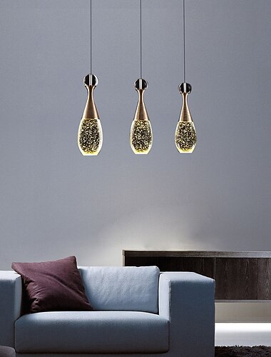  3-lys cluster pendellys led downlight galvanisert metallglass moderne minimalistisk boblekrystallsøyle justerbar lang