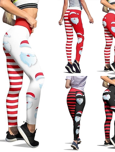  Dame Tights til jogging Treningstights Rumpeløft Midjekontroll Treningsøkt Trening Løp Grunnlag Bunner 3D Jul Hvit Rød+Svart Rød og Hvit Spandex Høst Vinter sport Sportsklær Elastisk
