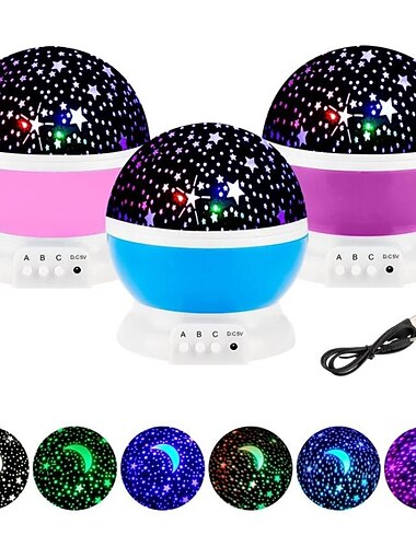  ster projector nachtlampje 360 graden roterende bureaulamp 8 kleuren veranderende met usb voor kinderen baby slaapkamer en feestdecoraties