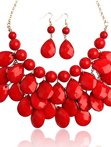  chunky acrylic jewel cluster floating bubble statement necklace - teardrop dangle layered bib collar (peach pink)