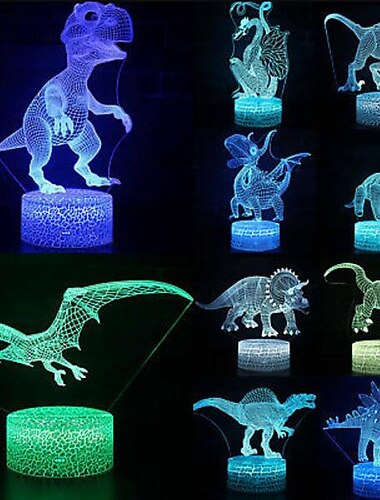  مصباح ليلي ثلاثي الأبعاد LED على شكل ديناصور 7 ألوان مصباح وهمي ليد على شكل حيوان ، ضوء ليلي باللمس ، مصباح ليلي للنوم ، مصباح بجانب السرير ، مصباح رابتور تيرانوصور بتيروداكتيل للأطفال كهدية