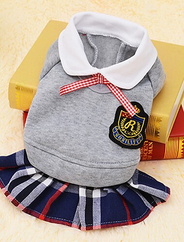  hundeklær elskere preppy stil skjortekjole valp matchende antrekk 4 farger (xs, grå kjole)