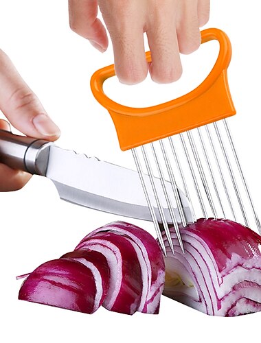  2 stk løk grønnsaker skjærer skjærer tomat skjærer skjærehjelp holder guide skjærer kutter sikker gaffel løk kutter kjøkkentilbehør