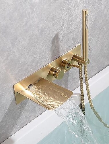  robinet de baignoire, laiton brossé or/noir installation murale cascade incluse douchette de type douche mitigeur bain douche avec eau chaude et froide