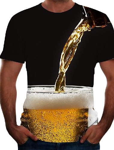  T-shirt homme à motifs bière col rond manches courtes noir rose or hauts basique confortable grand et grand t-shirts graphiques