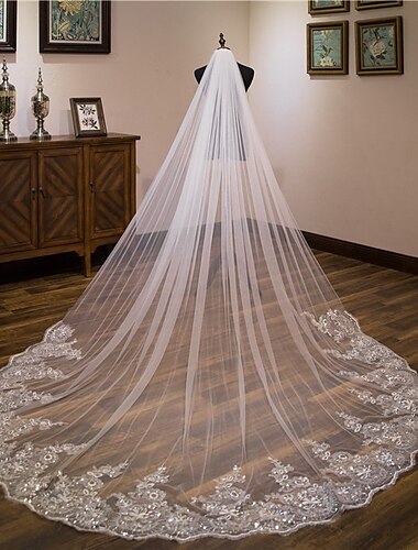  Uma Camada Estilo bonito Véus de Noiva Véu Catedral com Bordado 62,99 pol. (160 cm) Renda / Oval