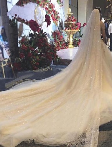  Один слой Роскошь Свадебные вуали Фата для венчания с Однотонные Тюль