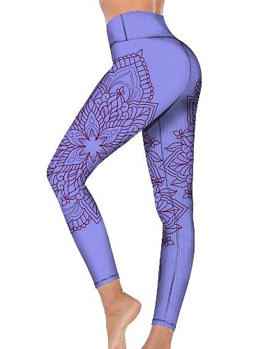  Damskie Spodnie do jogi Podnoszenie pośladków Wyszczuplenie brzucha Wysoka talia Trening w siłowni Bieganie Zdatność Rajstopy Getry Nadruk Mandala Geometria Niebieski Jesień Zima Sport Odzież sportowa