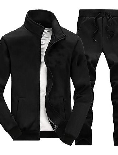  Herren Trainingsanzug Jogginganzug 2 Teile Full Zip Strasse Winter Langarm warm halten Atmungsaktiv Feuchtigkeitsabsorbierend Fitness Laufen Aktives Training Sportbekleidung Sportkleidung Einfarbig