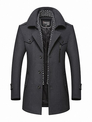  Herren Wintermantel Wollmantel Trenchcoat Strasse Geschäft Herbst Winter Wollen warm Atmungsaktiv Oberbekleidung Bekleidung Brautkleider schlicht Feste Farbe Tasche Umlegekragen Einreihiger Verschluss