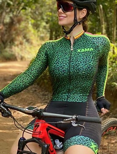  Damen Kurzarm Triathlonanzug Sommer Elasthan Polyester Grün Schwarz Orange Patchwork Lustig Fahhrad Sportkleidung Atmungsaktiv Rasche Trocknung Schweißableitend Sport Patchwork Bergradfahren