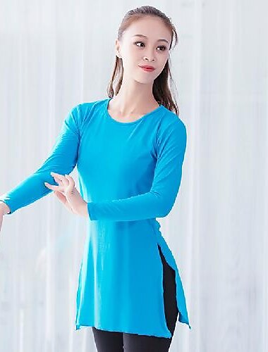  Ballet Cima Abertura Fruncido Color Puro Mujer Rendimiento Entrenamiento Manga Larga Cintura Alta Capital