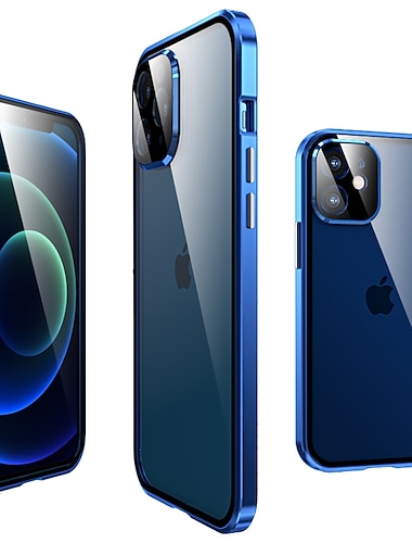  Telefon Hülle Handyhüllen Für Apple Magnetischer Adsorptionsfall iPhone 15 14 Pro Max 13 12 11 Pro Mini X XR XS 8 7 Plus Ganzkörperschutz Kameraobjektivschutz mit Frontscheibenglasfolie Durchsichtig