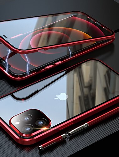  Magnetische doppelseitige gehärtete Glas-Metall-Hülle für iPhone – Klare Flip-Überzug für iPhone 16/15/14/13/12 Pro Max