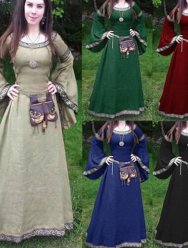  Klassiek & Tijdloos Middeleeuws Cocktail jurk Tot de enkel Jurken Gala jurk Tuniekjurk Ren Faire Viking Outlander Grote maten Ronde hals Dames Vrouw Keltisch Halloween Carnaval Volwassenen Herfst