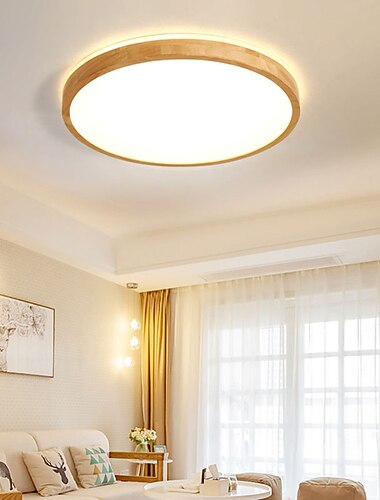  30/40/50/60 cm Plafonnier LED Moderne Nordique Basique Simple Rond Carré Bois Design Salon Chambre Plafonnier Luminaires Peint Finitions Nature 110-120V 220-240V