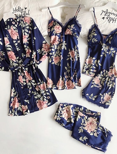  damspets siden satin pyjamasset 5 st cami top nattlinne spets nattrock sexiga nattkläder morgonrock set nattlinne med bröstkuddar hem outfits