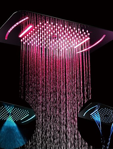  Duscharmatur, LED-Duschkopf, verchromt, 58 x 38 cm, sus304, 3-Funktions-Regenfall, Nebel, Deckenmontage, Fernbedienung, Duscharmatur