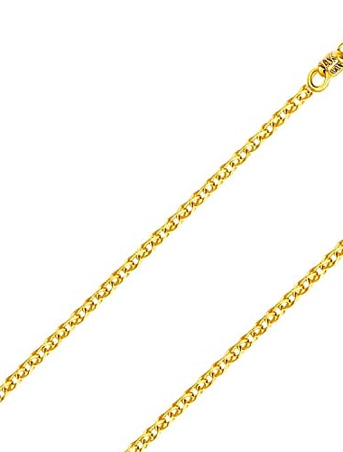  Collar de cadena de eslabones de trigo plano abierto de 1,5 mm de oro macizo italiano de 14 k, hecho en italia, 14 quilates con cierre de garra de langosta, incluye caja de regalo con pedido de 18,5