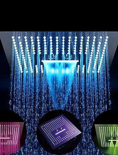  Verdeckter Regenduschkopf, 400 x 400 mm, LED-Licht, 16-Zoll-Decken-Regenduschkopf aus Edelstahl 304, Regendusche mit 3 Funktionen, LED-Duschkopf, quadratisches Spa-Wasserfall-Duschpaneel