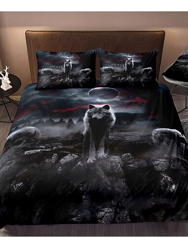  3D wolf print dekbedovertrek beddengoed sets dekbedovertrek met 1 dekbedovertrek of sprei, 1 vel, 2 kussenslopen voor dubbel/queen/king (1 kussensloop voor twin/single)