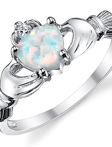  sterling silver 925 irish claddagh friendship &amp; love ring with simulated opal heart 3