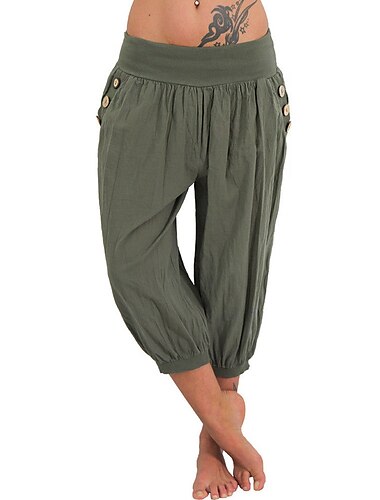  Damen Yogahose Seitentaschen Haremshose Caprihose Unterteil schnell trocknend Feuchtigkeitstransport leicht Hippie Boho hellblau mandarine puderweiß Fitness Fitnessstudio Training Pilates Sommer