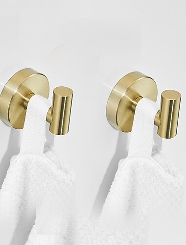  コート用ウォールフック2個、ステンレススチール製ローブフック、浴室、寝室、キッチン用壁掛けコートフック(ゴールド)。