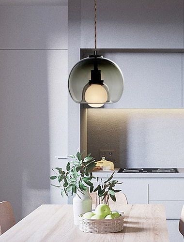  led přívěsek světle šedá jantarová skleněná koule jediný design moderní severská 25cm jídelna noční světlo galvanicky 110-120v 220-240v