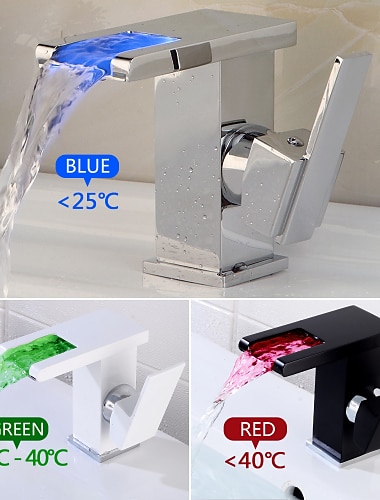  Grifo de lavabo de baño de estilo moderno led/cascada centro galvanizado monomando grifos de baño de un orificio/grifo de lavabo de baño + accesorios/contemporáneo/vintage/sí/latón