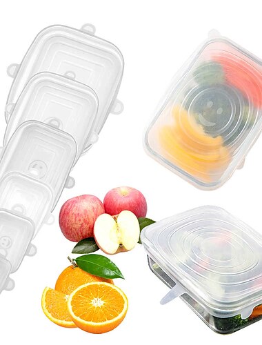  6PCS/12PCS Silicone Stretch Lids Kitchen Tools Accessories Reusable Silicone Adjustable for Fruit Vegetable Bowl Covers Containers Free Keeping Food Fresh