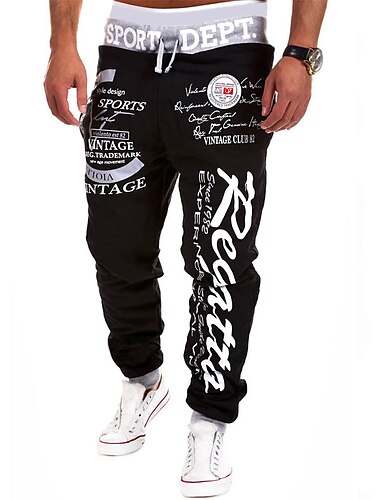  Voor heren Joggingbroeken Broek Joggingbroek Zak Trekkoord Elastische taille Kleurenblok Brief Buiten Dagelijks Modieus Casual / sportief Zwart met grijs Zwart met blauw