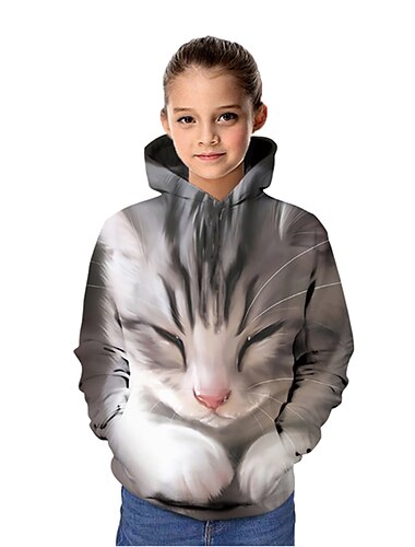  Fete 3D Grafic Animal Pisica Hanorac Manșon Lung Tipărire 3D Activ Copii