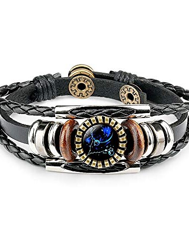  Hombre 1 pc Gemelos Cuero Brazalete de Cuentas Color sólido/liso Regalo Festivos Moda Personalizado En blanco y negro 12023901_Aries_Aries 12023902_Taurus_Taurus