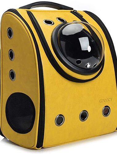  Katze Hund Tragetasche Reiserucksack Astronauten-Kapselträger Tragbar Atmungsaktiv Solide Raumkapsel-Blasendesign Leder Schwarz Gelb Rosa