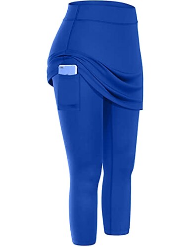  Damen Laufen Capri Leggings Laufrock mit Strumpfhose 2 in 1 mit handytasche Grundschicht Sportlich Athlässigkeit Herbst Spandex Atmungsaktiv Schnelltrocknend Feuchtigkeitsableitung Weich